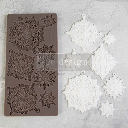 Re-Design with Prima, Vintage Style, DAZZLING ORNATES, Snowflakes, Christmas Ornaments, Silicone Mold, Food Safe, 10.75 × 5.00 × 0.31 in