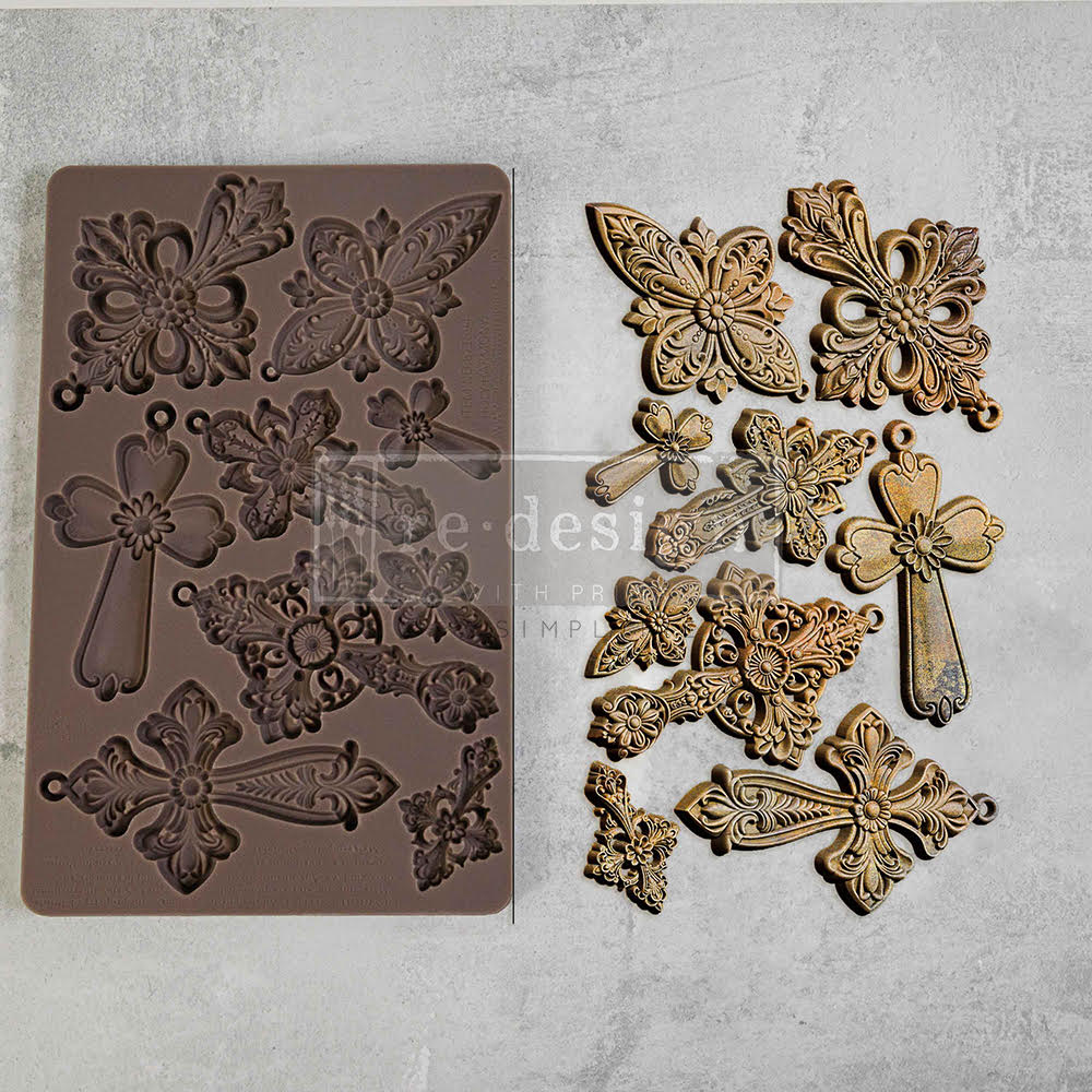 Re-Design with Prima, HOLY HARMONY, Set of 9 Vintage Detailed Crosses, Pendants, Decorations, Food Safe, Silicone Mold 8.00 × 5.00 × 0.31 in