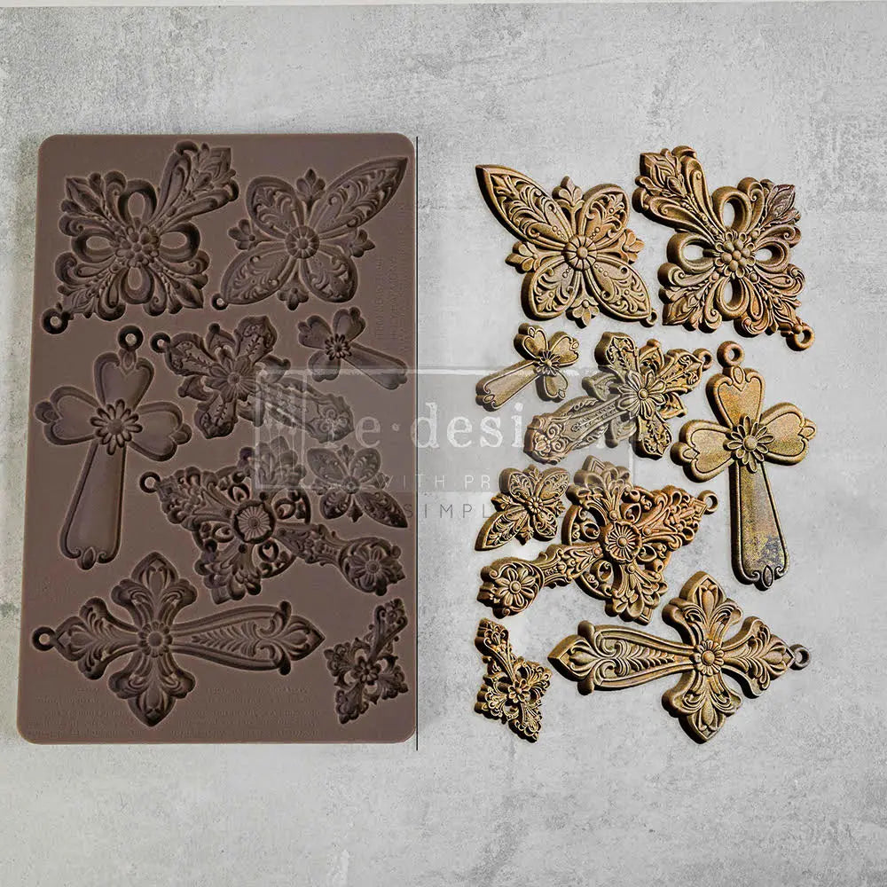 Re-Design with Prima, HOLY HARMONY, Set of 9 Vintage Detailed Crosses, Pendants, Decorations, Food Safe, Silicone Mold 8.00 × 5.00 × 0.31 in Re-Design with Prima