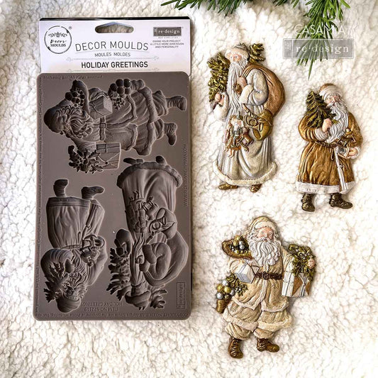Re-Design with Prima, Limited Edition, Decor Mold, Holiday Greetings, Santa Claus, Christmas Collection, Food Safe, Silicone, 8 × 5 × 0.31 in