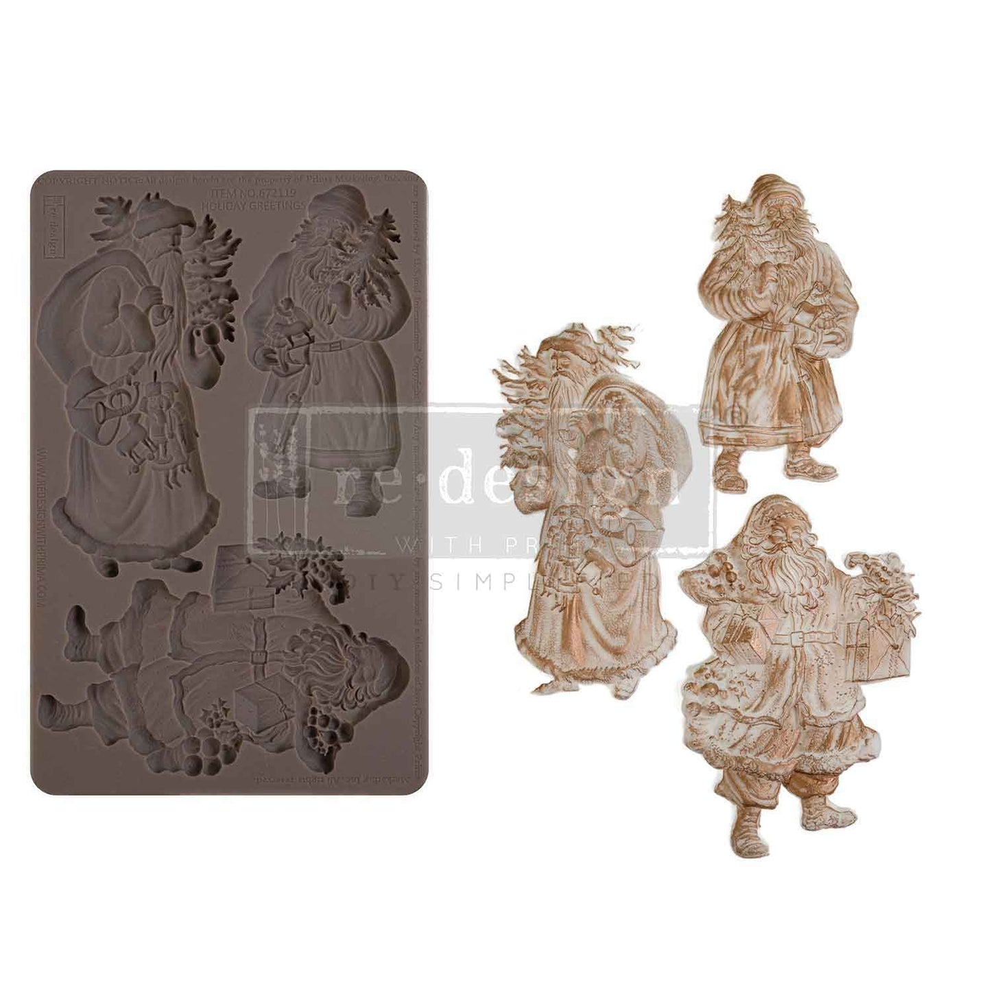 Re-Design with Prima, Limited Edition, Decor Mold, Holiday Greetings, Santa Claus, Christmas Collection, Food Safe, Silicone, 8 × 5 × 0.31 in