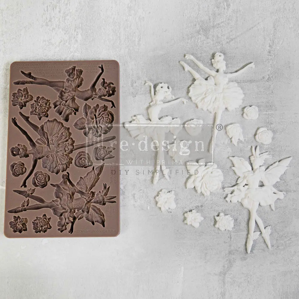 Re-Design with Prima, 2024 Release, Whimsical Angelic Twirl, Ballet, Dancers, Roses, Decor Mould, Mold, 8.00 × 5.00 × 0.31 in, Food Safe Re-Design with Prima
