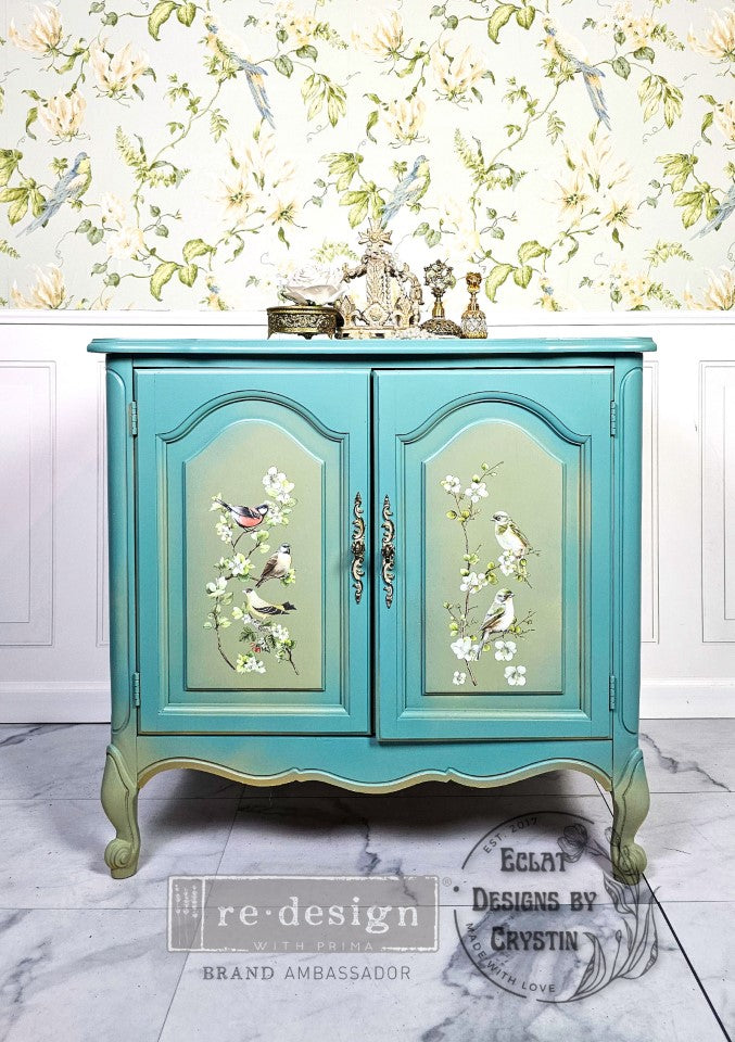 Re-Design with Prima, Small Rub-on Transfers, Nestled Whisper, Birds on Branches, 3 sheets, 6″x12″