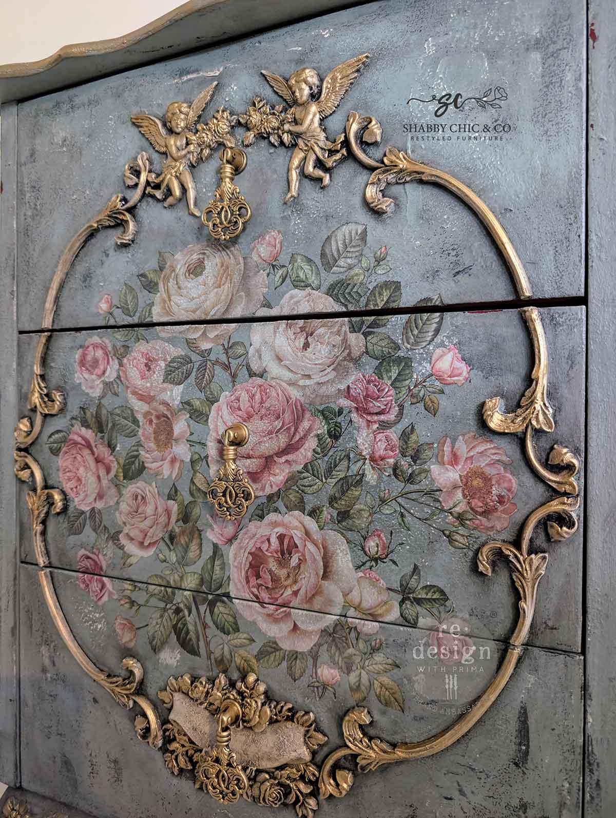 Re-Design with Prima, Middy Transfers, Blush Blossoms, Pink Roses, Flowers, Shabby chic, Vintage Style, 3 sheets, 8.5″x11″