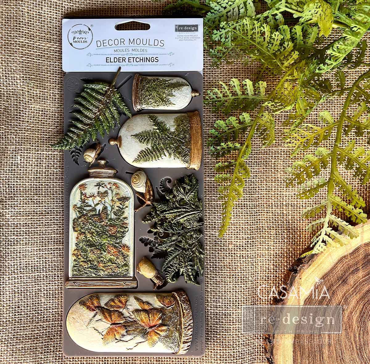 Redesign Prima, 2025, Elder Etchings, Decor Mould, Cloche jars, Ferns, Butterflies, 1 pc, 5″x10″x8mm, Food Safe, Decorations, Silicone Mold