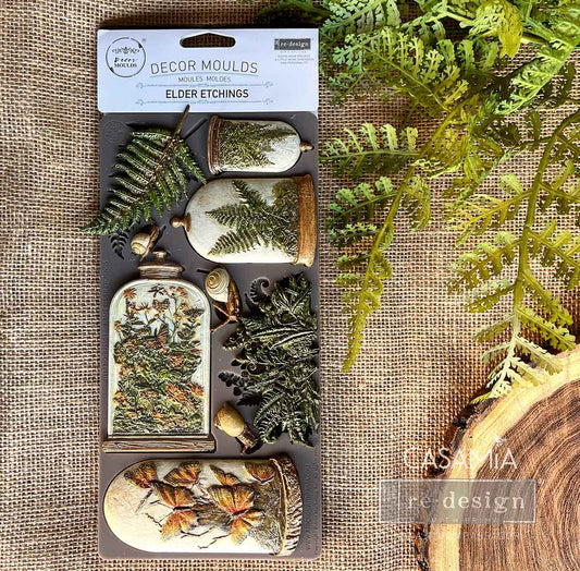 Re-Design Prima, 2025, Elder Etchings, Decor Mould, Cloche jars, Ferns, Butterflies, 1 pc, 5″x10″x8mm, Food Safe, Decorations, Silicone Mold