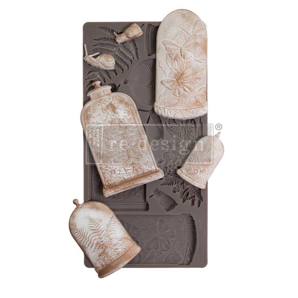 Redesign Prima, 2025, Elder Etchings, Decor Mould, Cloche jars, Ferns, Butterflies, 1 pc, 5″x10″x8mm, Food Safe, Decorations, Silicone Mold