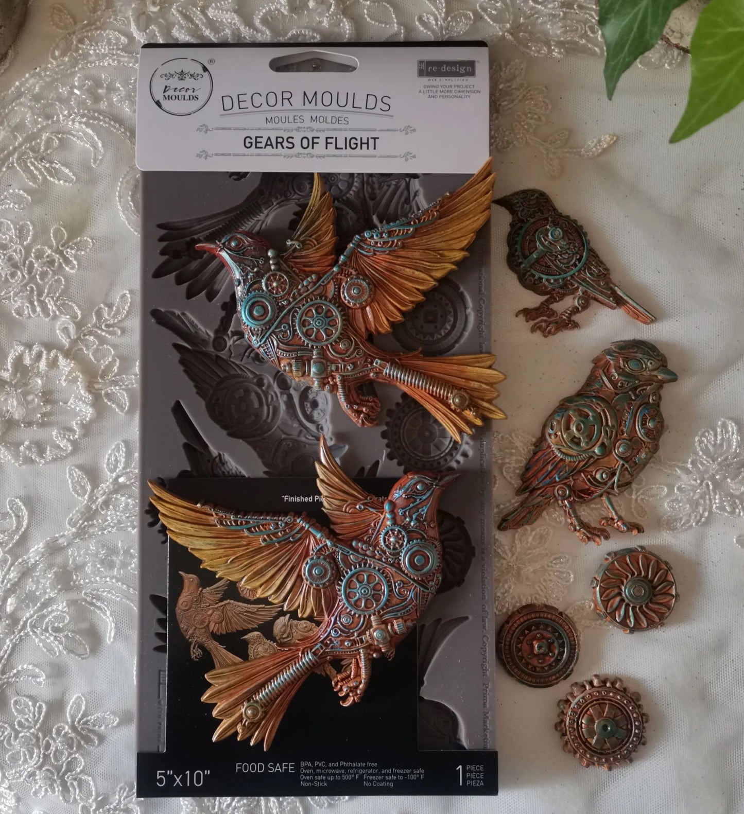 Re-Design with Prima, Gears of Flight, Birds, Steam Punk, Gears, Mechanical, Decorations, Food Safe, Silicone Mold, Decor Moulds, 1 pc 5″x10″ Re-Design with Prima