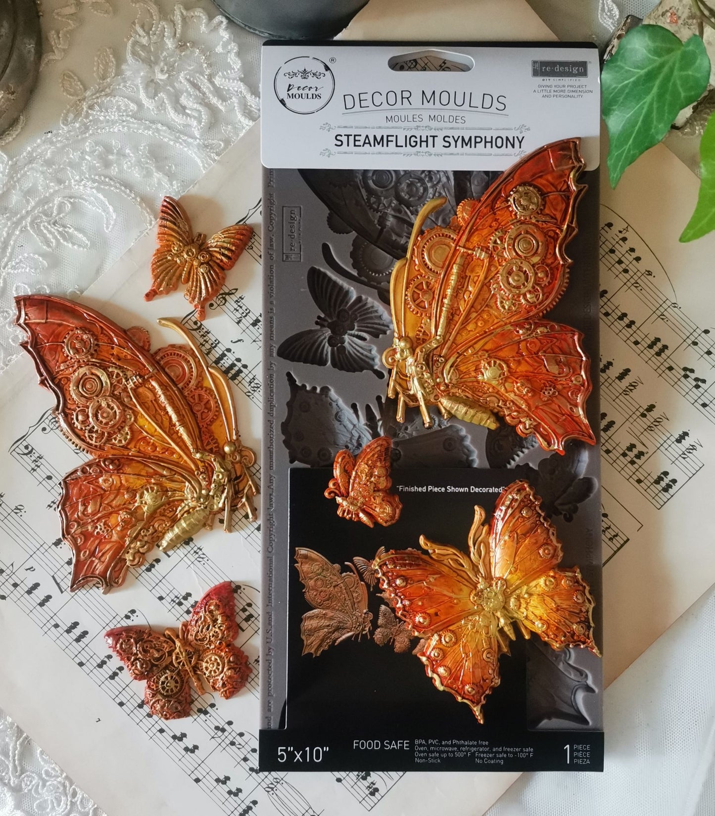 Redesign with Prima, Steamflight Symphony, Butterflies, Steampunk, Gears, Decorations, Food Safe, Silicone Mold, Decor Moulds, 1 pc 5″x10″