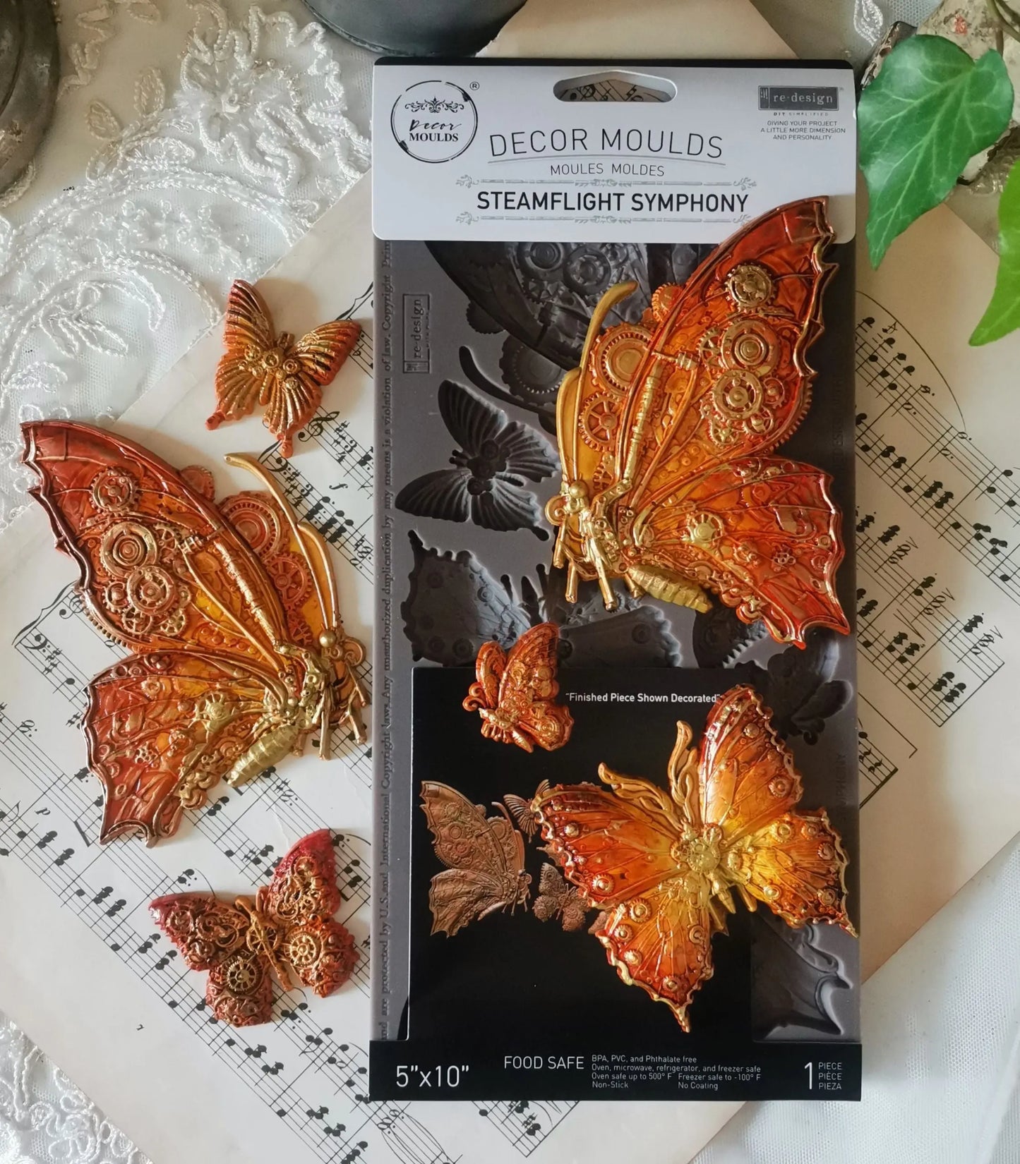 Re-Design with Prima, Steamflight Symphony, Butterflies, Steampunk, Gears, Decorations, Food Safe, Silicone Mold, Decor Moulds, 1 pc 5″x10″ Re-Design with Prima
