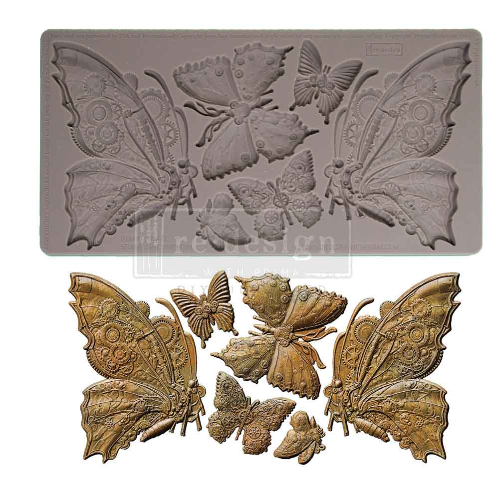 Redesign with Prima, Steamflight Symphony, Butterflies, Steampunk, Gears, Decorations, Food Safe, Silicone Mold, Decor Moulds, 1 pc 5″x10″