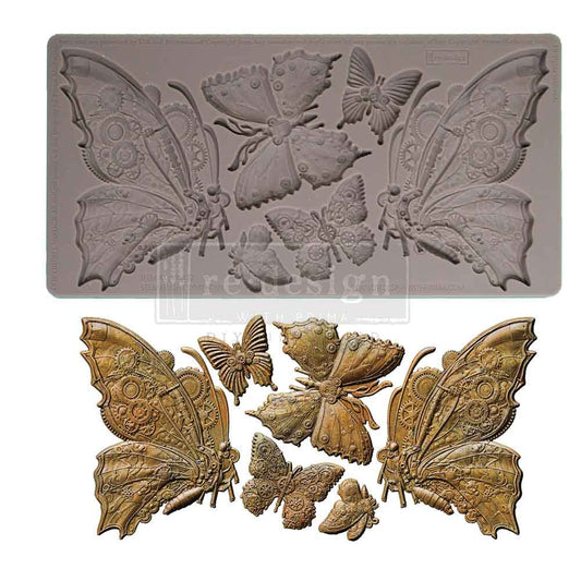 Re-Design with Prima, Steamflight Symphony, Butterflies, Steampunk, Gears, Decorations, Food Safe, Silicone Mold, Decor Moulds, 1 pc 5″x10″