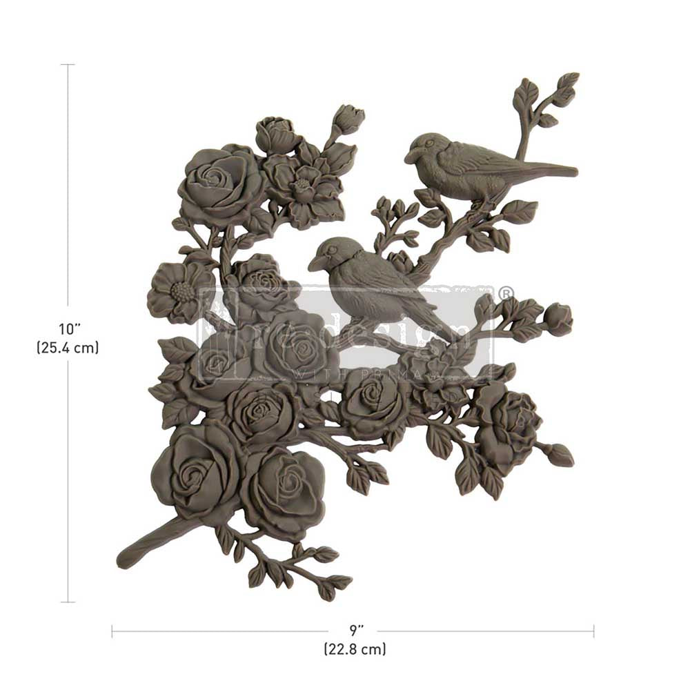 Re-Design with Prima, Decor Poly, Appliqués, Serene Perch, Graceful Birds, Roses, Flexible, Lightweight, Bendable, Creative Projects, 10″x9