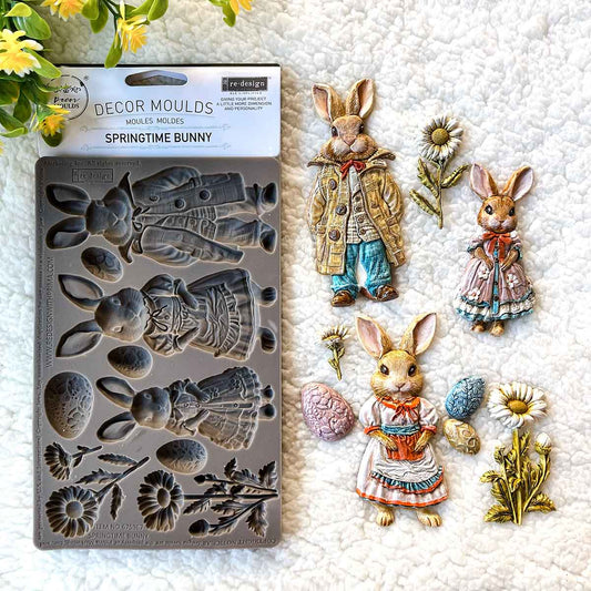 Re-Design with Prima, Springtime Bunny, Bunnies, Easter, Mould, Food Safe, 5″x8″x8mm, Decorations, Silicone Mold, Craft Supplies