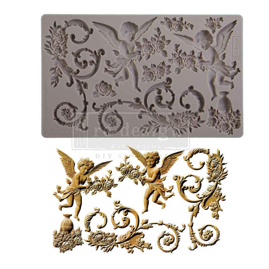 Re-Design with Prima, Decor Mould, Angelic aura, Vintage Style, Angels, Roses, Flourishes, Embellishments, Food Safe, Silicone Mold, 5″x8″