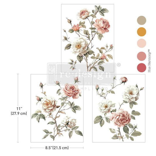 Re-Design with Prima, Middy Transfers, Creamy Blush Blooms, Roses, Florals, Vintage Style, Shabby Chic, 3 sheets, 8.5″x11″