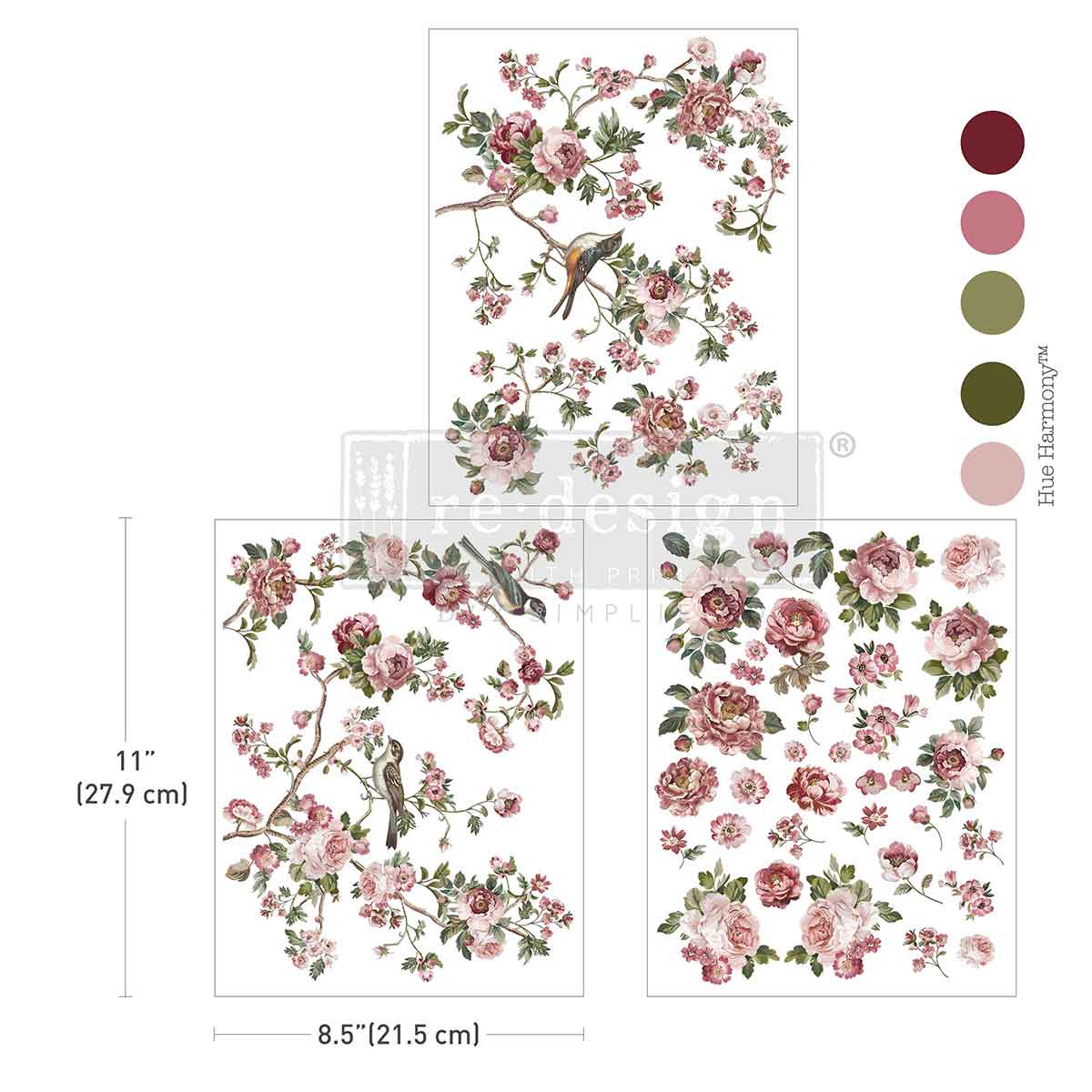 Re-Design with Prima, Middy Transfers, Kacha, The Enchanted Grove, Pink Roses, Flowers, 3 sheets, 8.5″x11″