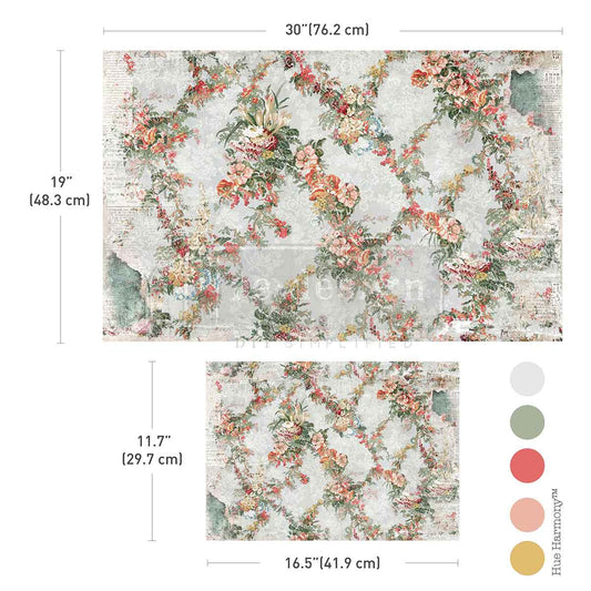 Re-Design with Prima, Double Delight, Decoupage Fiber Paper Set, Jardin Fleuri, Flowers, Florals, 2 sheets, Shabby chic, Vintage Style