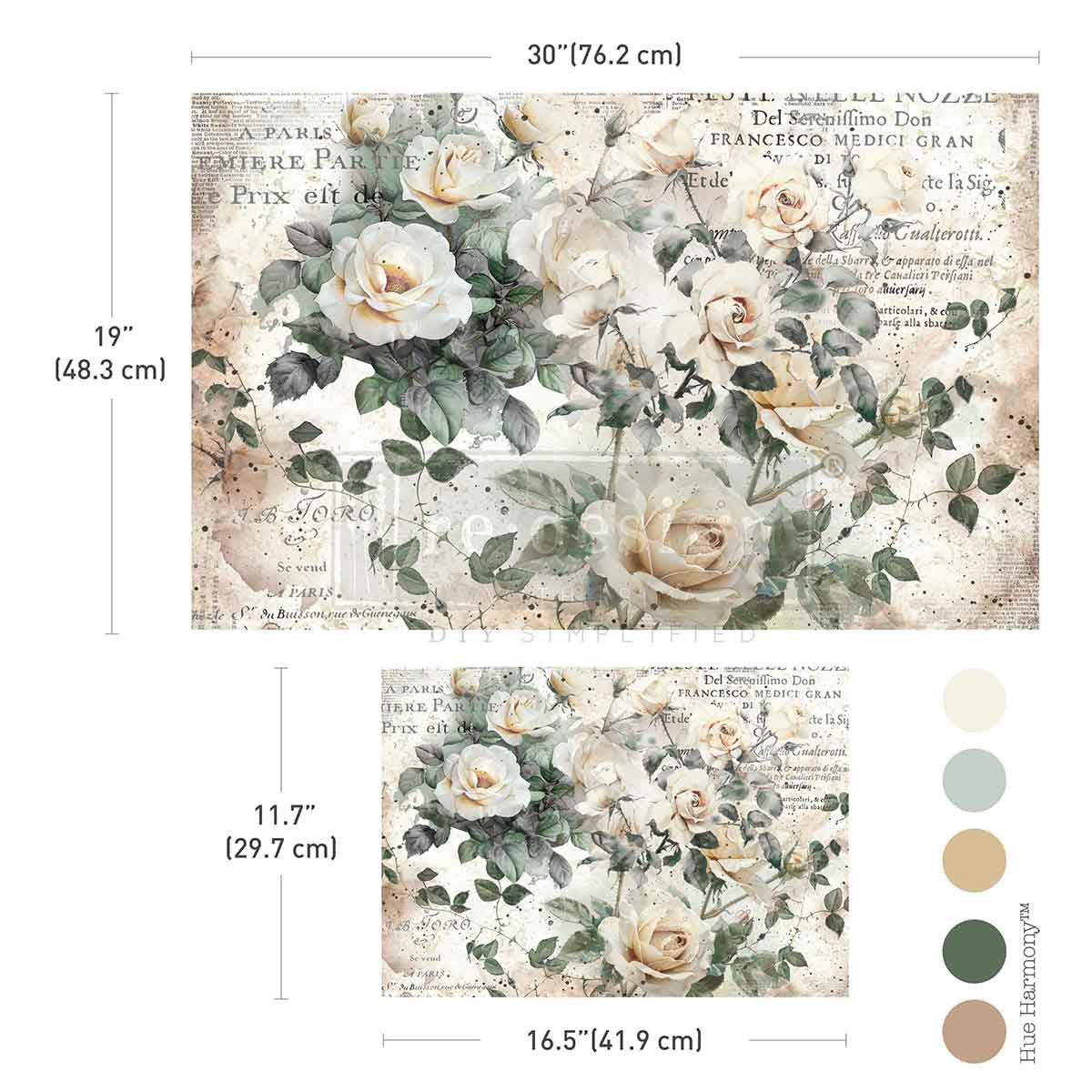 Re-Design with Prima, Double Delight, Decoupage Fiber Paper Set,  My Garden Whimsy, White Flowers, 2 sheets, Shabby chic, Vintage Style