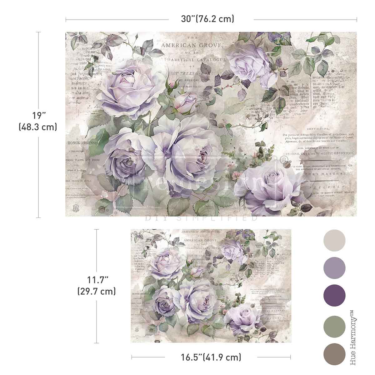 Re-Design with Prima, Double Delight, Decoupage Fiber Paper Set, Soft Veil, Purple, Lavender, Flowers, Florals, 2 sheets