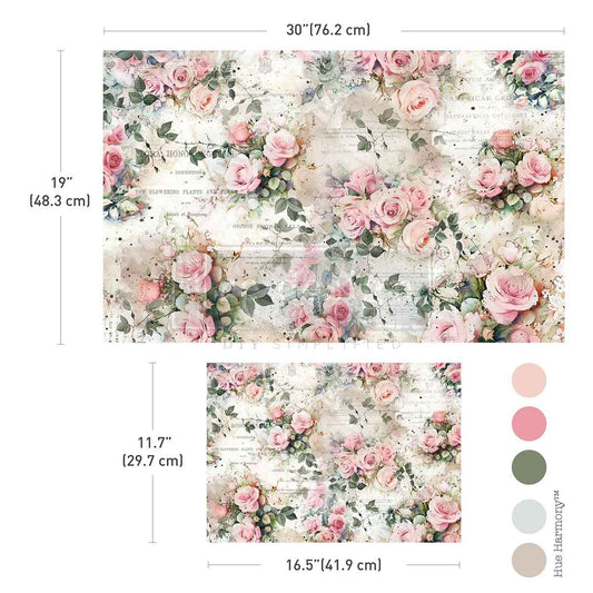 Re-Design with Prima, Double Delight, Decoupage Fiber Paper Set,  Rosy Reverie, Pink Roses,  Flowers, 2 sheets, Shabby chic, Vintage Style