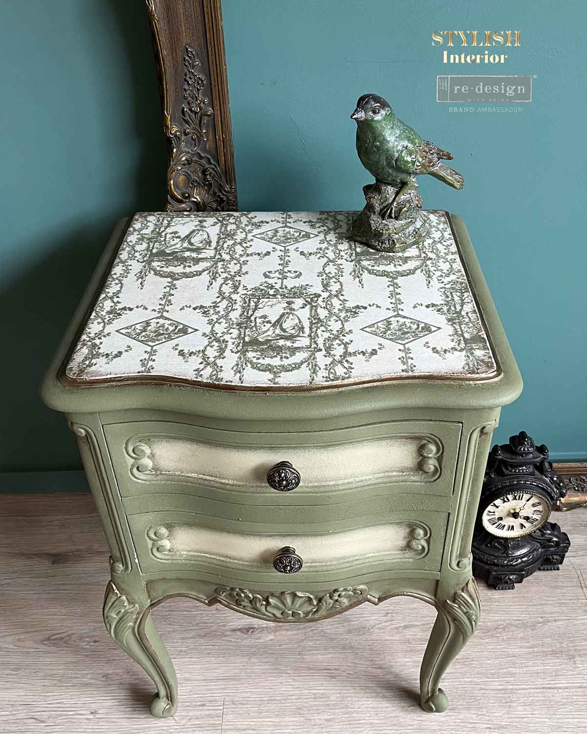 Re-Design with Prima, Decoupage, Decor Tissue Paper, Kacha, Chasing Petals,  Vintage, Floral, Green, Beige, 1 sheet, 19.5″x30″