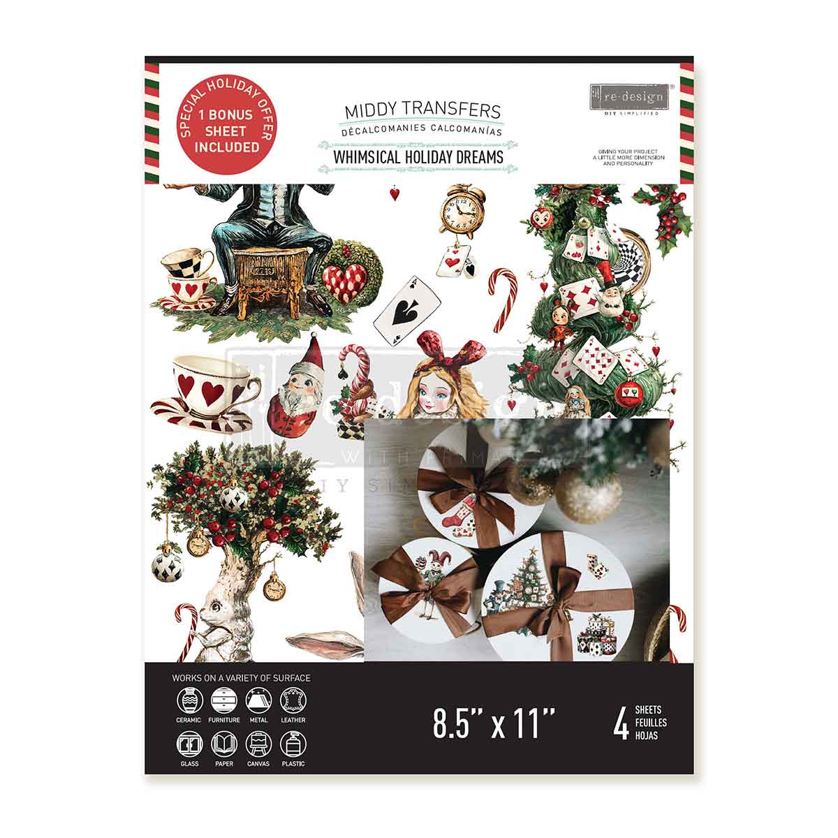 Re-Design with Prima, Middy Transfers, Whimsical Holiday Dreams, Christmas, Alice in Wonderland, 3 sheets + 1 bonus sheet, 8.5″x11″, 2025 Q3