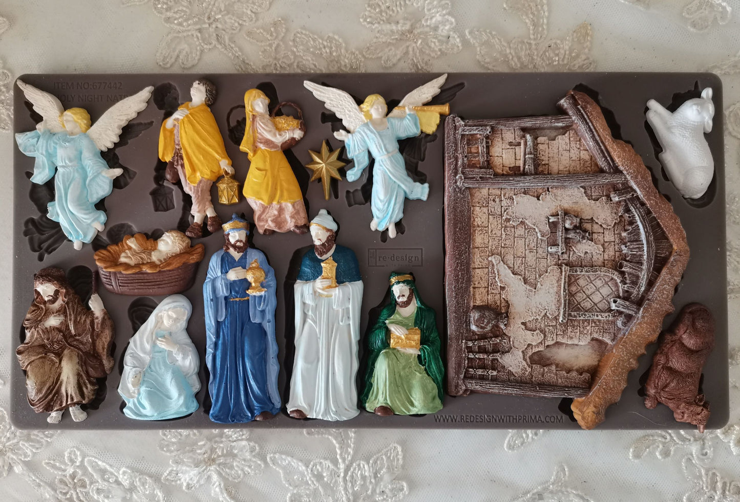 Redesign with Prima, Silicone Mold, Decor Moulds®, Holy Night Nativity, Holy Family, Wise Men, Nativity, Angels, 1 pc, 5″x10″x8mm, Food Safe