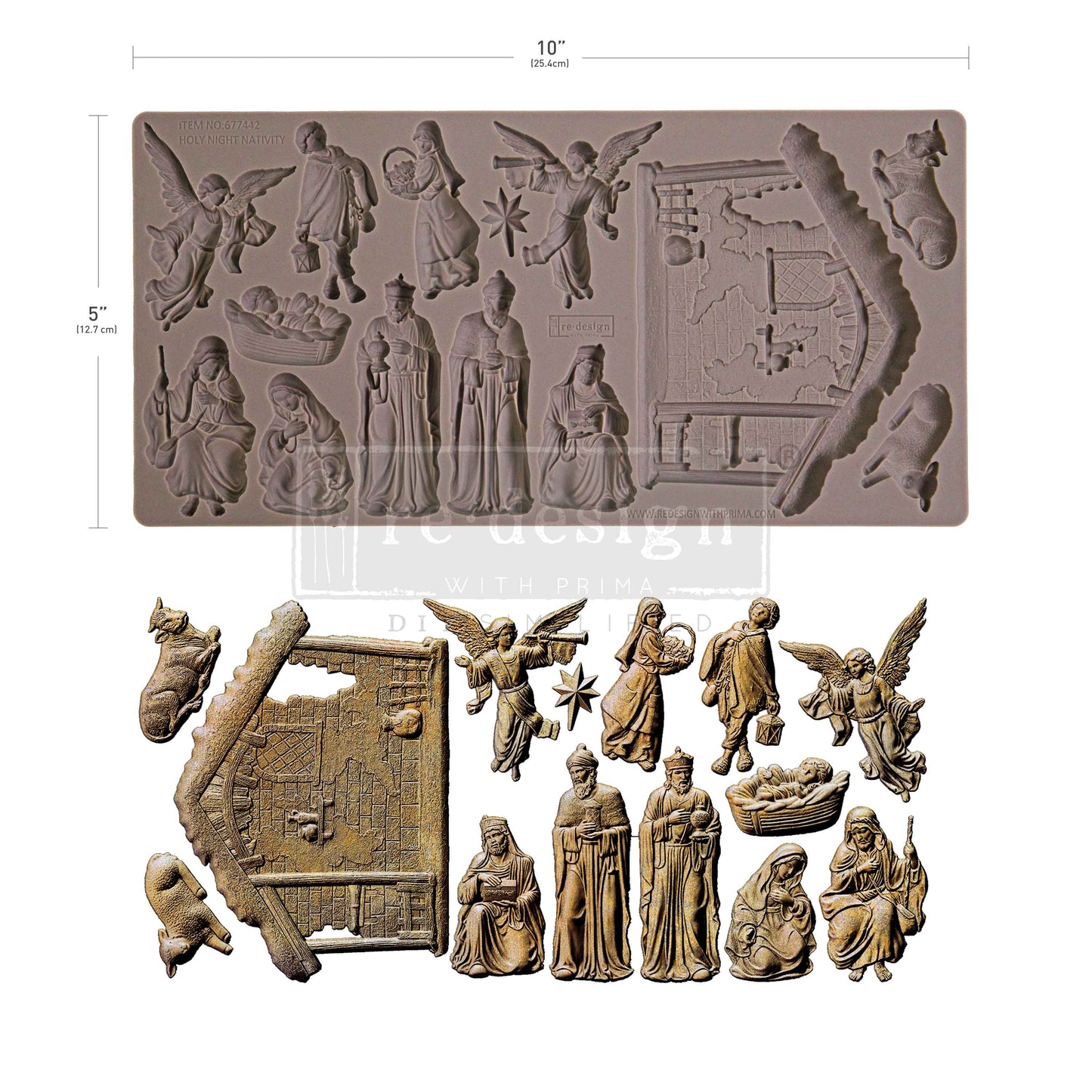 Redesign with Prima, Silicone Mold, Decor Moulds®, Holy Night Nativity, Holy Family, Wise Men, Nativity, Angels, 1 pc, 5″x10″x8mm, Food Safe