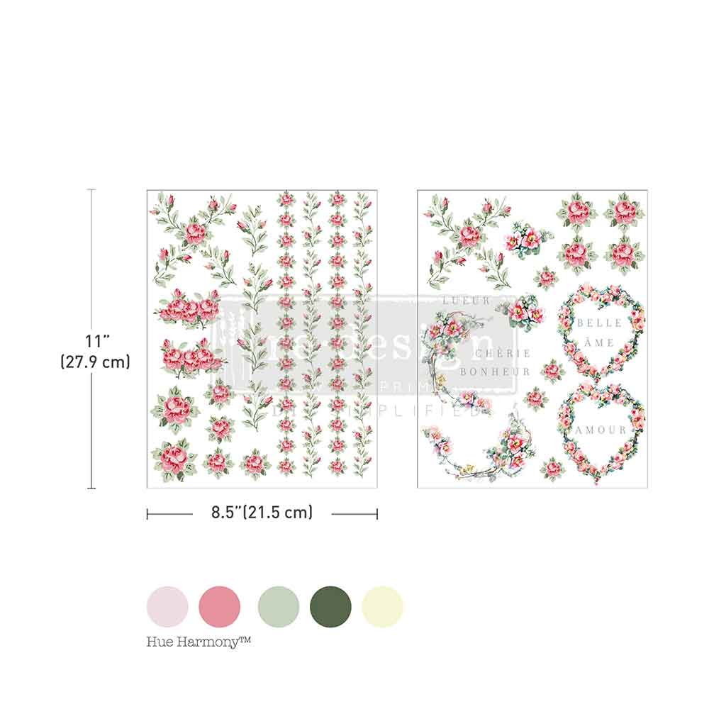Re-Design with Prima, H2O Transfers, Nostalgic Blooms, 2 sheets, 8.5″x11″, Pink Flowers, Shabby Chic