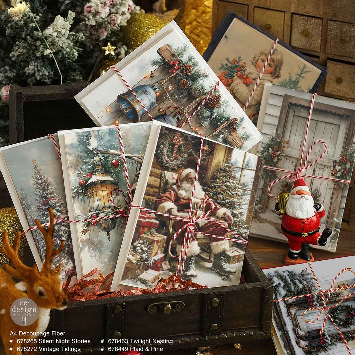 Re-Design with Prima, Decoupage Fiber Paper, Christmas, Vintage Tidings, Santa, Tree, Nostalgic, A4, 8.27″x11.69″, 2025 Q4