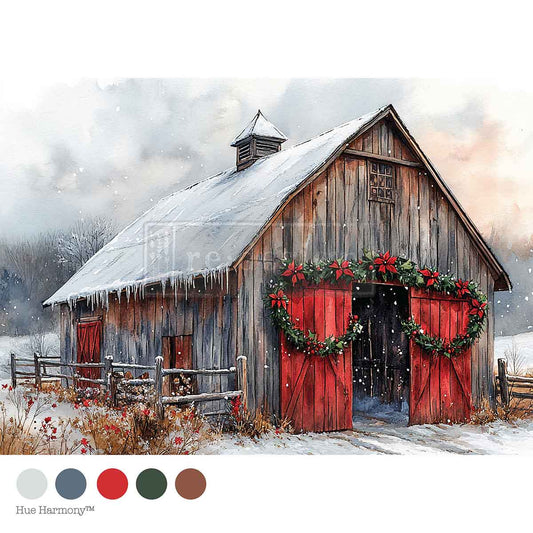 Re-Design with Prima, Decoupage Fiber Paper, Christmas, Cranberry Cabin, Barn, Country, Snow Scene, A4, 8.27″x11.69″, 2025 Q4