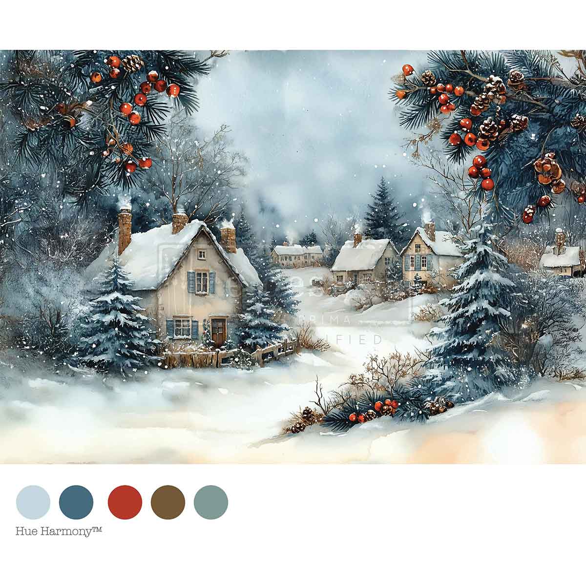 Re-Design with Prima, Decoupage Fiber Paper, Christmas, Winter Hearth, Snow Scene, Village, Forest Landscape, A4, 8.27″x11.69″, 2025 Q4