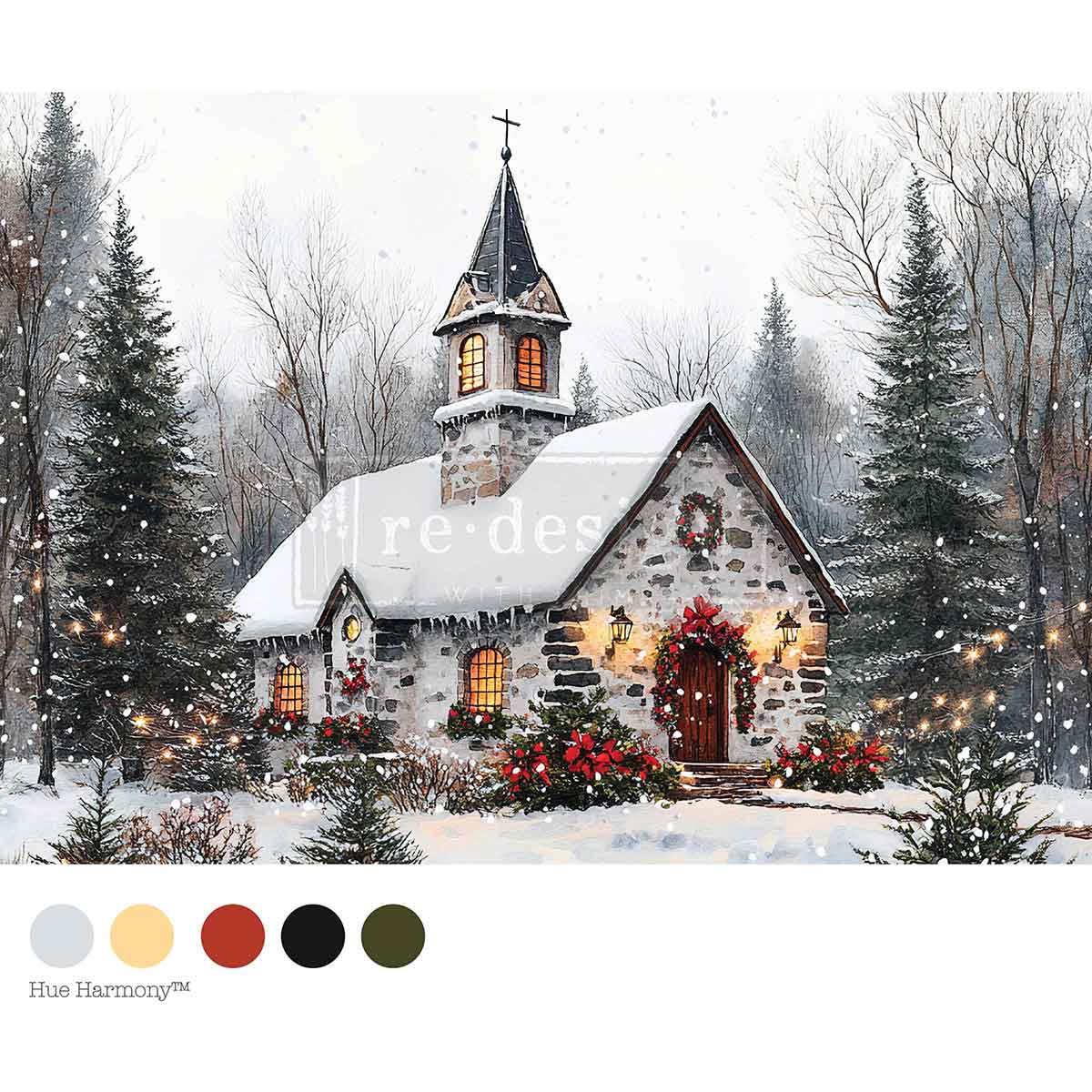 Re-Design with Prima, Decoupage Fiber Paper, Christmas, Winter, Cozy Church Blessings, Chapel, Snow Landscape, A4, 8.27″x11.69″, 2025 Q4
