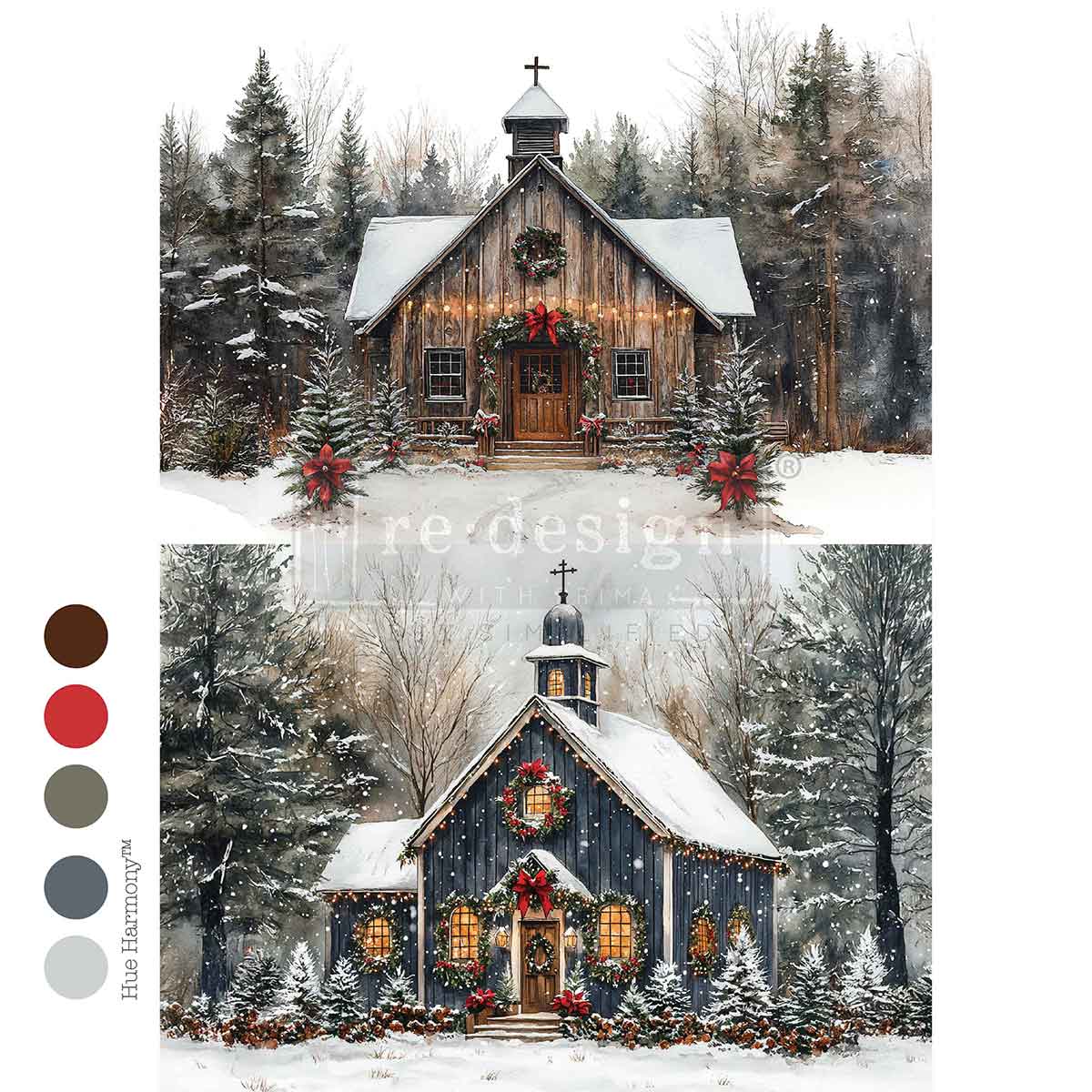 Re-Design with Prima, Decoupage Fiber Paper, Christmas In The Woods, Cabin, Church, Chapel, Winter Landscape,  A4, 8.27″x11.69″, 2025 Q4