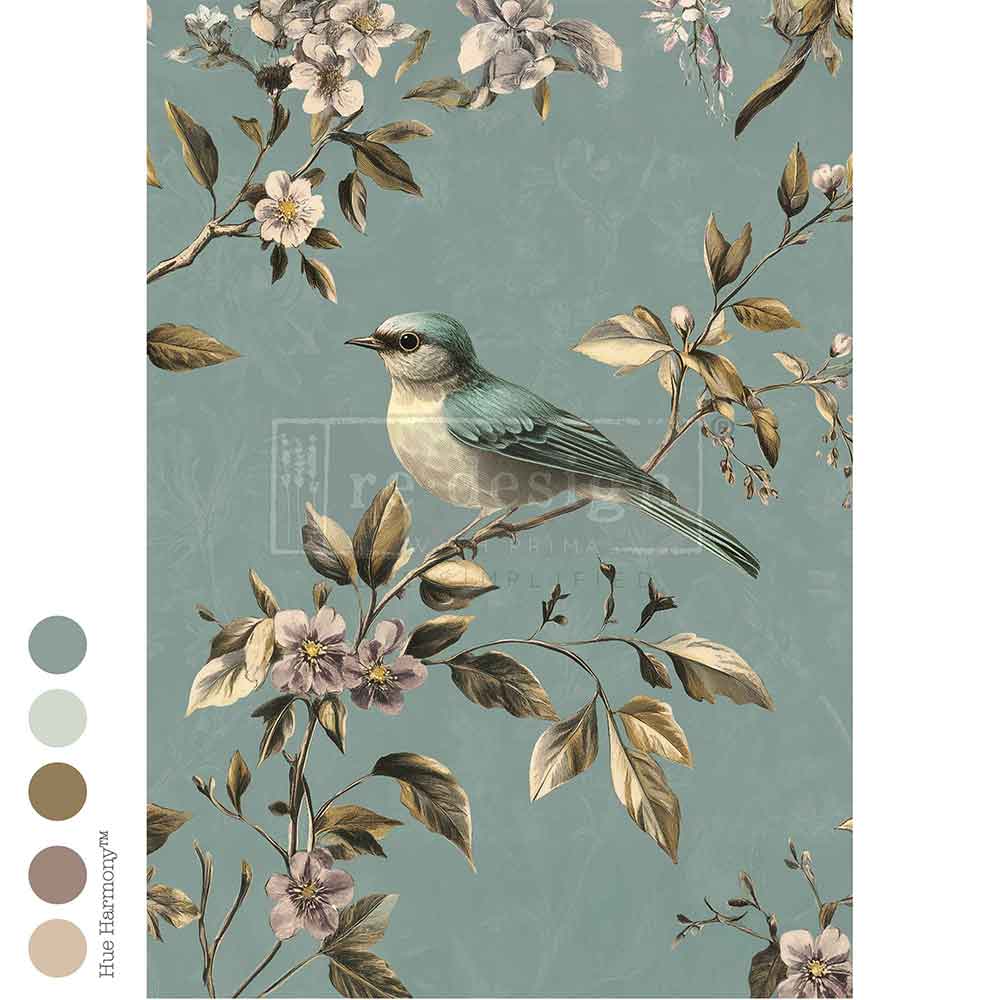 Re-Design with Prima, Decoupage Fiber Paper Set, Blue Song, Bird, 1 sheet, 23.4″x33.1″ Shabby chic, Vintage Style, 2025 Q3