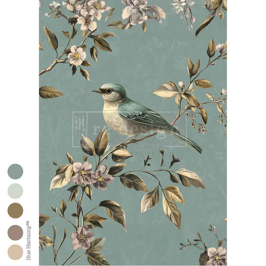 Re-Design with Prima, Decoupage Fiber Paper Set, Blue Song, Bird, 1 sheet, 23.4″x33.1″  Shabby chic, Vintage Style, 2025 Q3