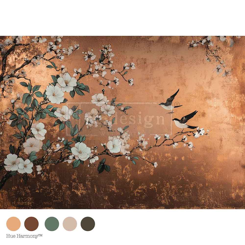 Re-Design with Prima, Decoupage Fiber Paper, Feathers In The Glow, Golden Copper, Metallic, 23.4″x33.1″ Shabby chic, Vintage Style, 2025 Q3