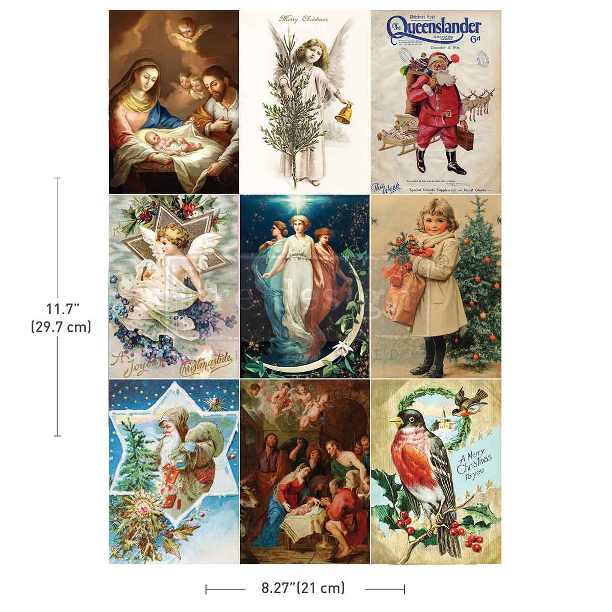Re-Design with Prima, A4 Rub on Decor Transfers, Holy Night, Angels, Nostalgic Pictures, Christmas, Squares, 1 sheet, 8.3″x11.7″, 2025 Q4