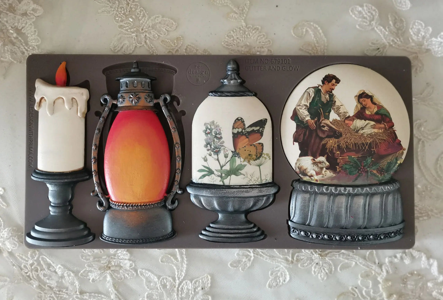 Re-Design with Prima, Silicone Mold, Decor Moulds, Christmas, Snow Globe, Cloche, Candle, Lantern, Glitter, Glow, 1 pc, 5″x10″x 8mm, Food Safe Re-Design with Prima