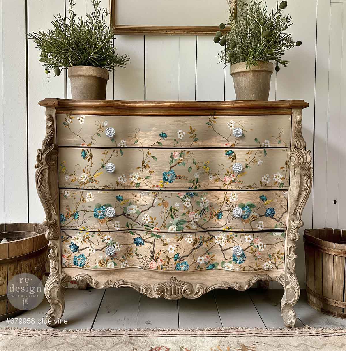 Re-Design with Prima, Decor Transfers, Blue Vine – total sheet size 24″x35″, cut into 4 sheets Re-Design with Prima