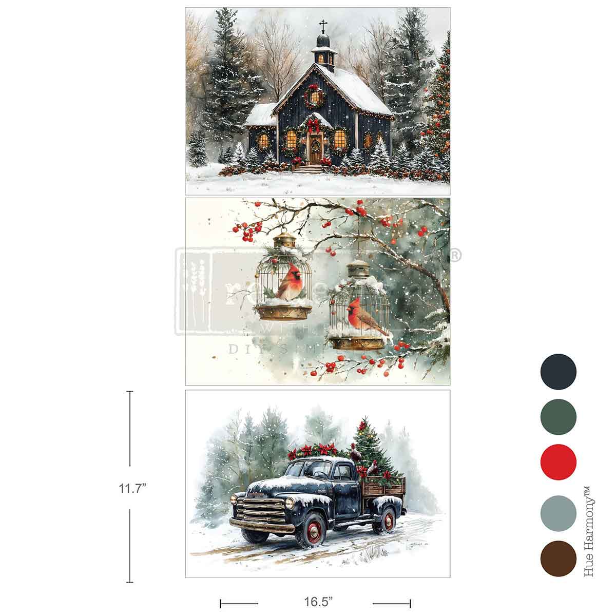 Re-Design with Prima, A3 Decoupage Fiber Pack, Christmas Blessings, Chapel, Birds, Church, 3 sheets, 11.7″x16.5″, 2025 Q3