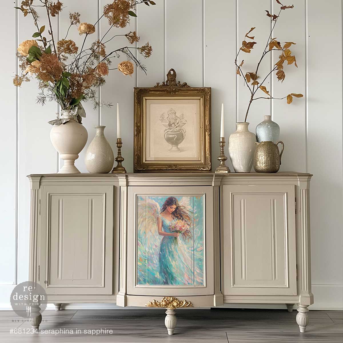 Re-Design with Prima Decoupage Fiber, Seraphina In Sapphire Angel, Mixed Media, 1 sheet, 11.7″x16.5″, March 2026 Release, Shabby Chic