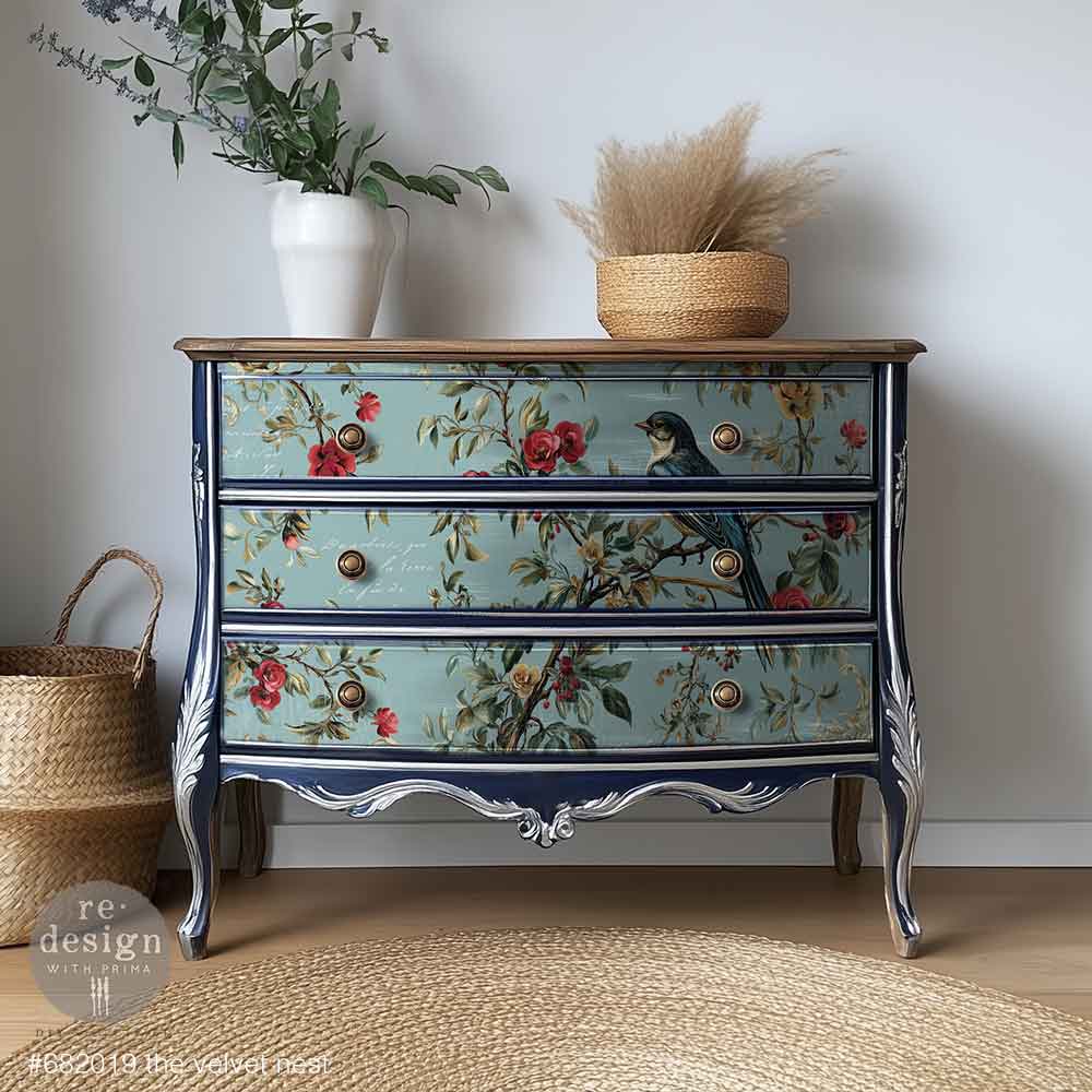 Re-Design with Prima, Decoupage Fiber Paper, The Velvet Nest, Birds, Floral, Blue, Berries, Branches, Size A1, 23.4″x33.1″, 2025 Q4 Re-Design with Prima