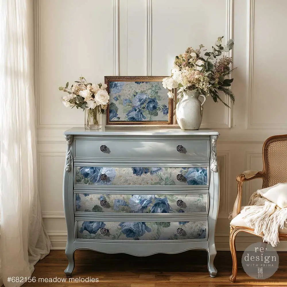 Re-Design with Prima, Double Delight, Decoupage Fiber Paper Set, Tissue, Meadow Melodies, 2 sheets, 1 sheet, 19.5″x30″, 1 sheet, 11.7″x16.5 Re-Design with Prima