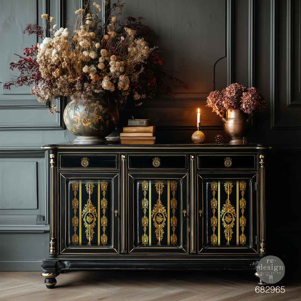 Re-Design with Prima Decor Transfers, Gold Foil by Kacha, Chateau Filigree, French Inspired, total size 18″x24″, cut into 2 sheets. 2026 Q3
