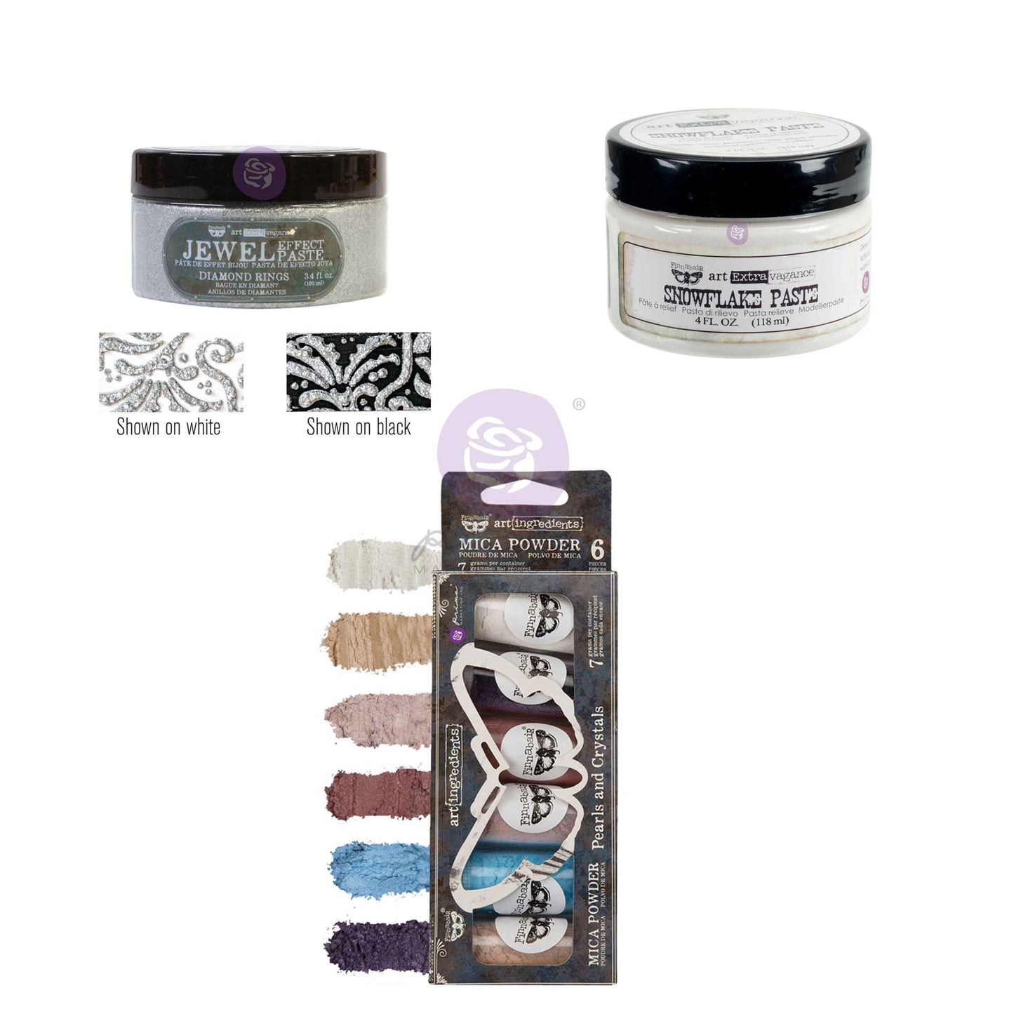 Re-Design with Prima, Finnabair, Time Traveler Effect Set, Crushed Ice, Golden Dust, Jewel Texture, Paste, Golden Mica Powder