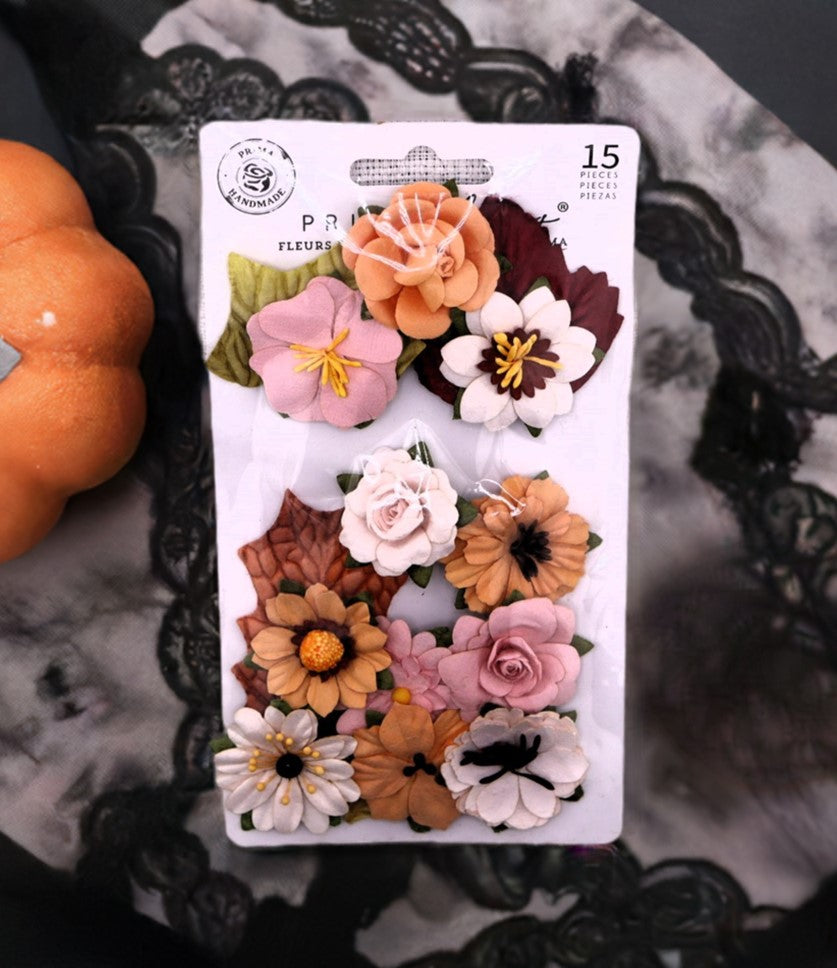 Prima Marketing, Paper Flowers, Luna Collection, Halloween Night, 15 pc Mix, Scrapbooking, Mixed Media, Crafts, 661045