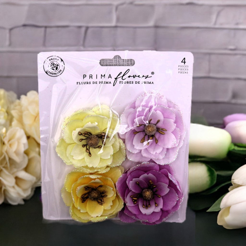 Prima Marketing, Paper Flowers, In Full Bloom Collection, Sun Kissed Calm, 4 piece, Scrapbooking, Mixed Media, Crafts, 670214