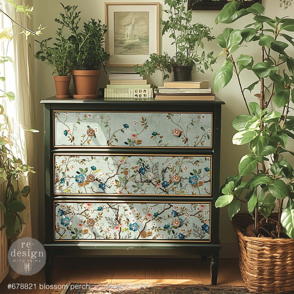 Re-Design with Prima, Decoupage Fiber Paper Set, Blossom Perch, Blue Florals, 1 sheet, 23.4″x33.1″ Shabby chic, Vintage Style, 2025 Q3